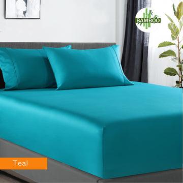 Buy 400 thread count bamboo cotton 1 fitted sheet with 2 pillowcases double teal discounted | Products On Sale Australia