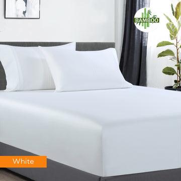 Buy 400 thread count bamboo cotton 1 fitted sheet with 2 pillowcases double white discounted | Products On Sale Australia