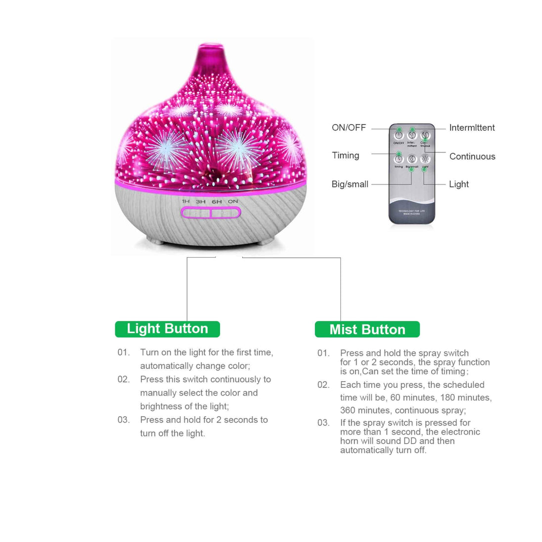 Buy 400ml Essential Oil Aroma Diffuser and Remote - 3D Glass Aromatherapy Humidifier discounted | Products On Sale Australia