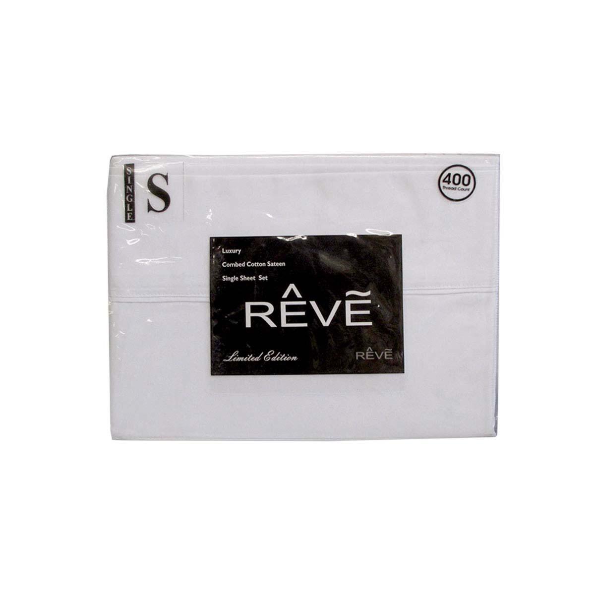 Buy 400TC Reve 100% Cotton Sateen Sheet Set White Single discounted | Products On Sale Australia