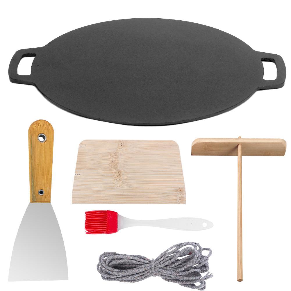 Buy 40cm Seasoned Cast Iron Induction Crepes Pan Baking Pancake Tool Pizza Bakeware discounted | Products On Sale Australia