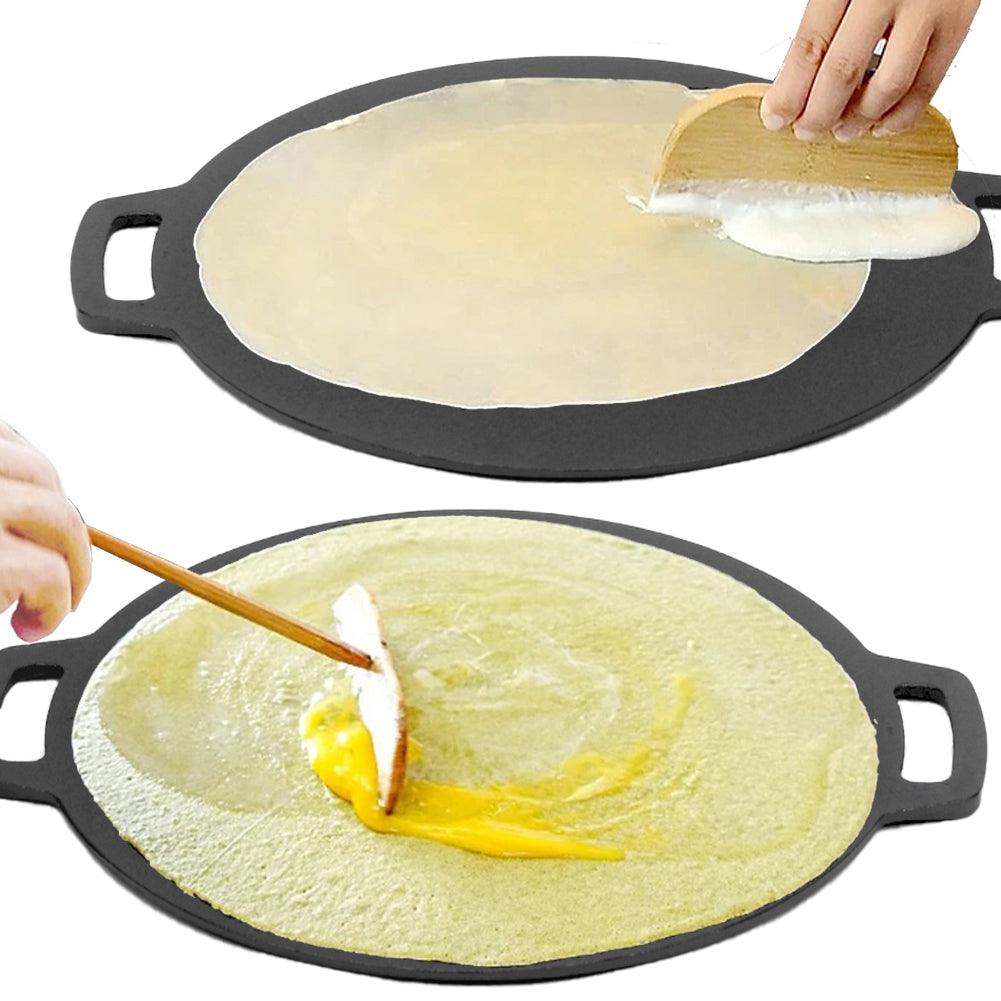 Buy 40cm Seasoned Cast Iron Induction Crepes Pan Baking Pancake Tool Pizza Bakeware discounted | Products On Sale Australia