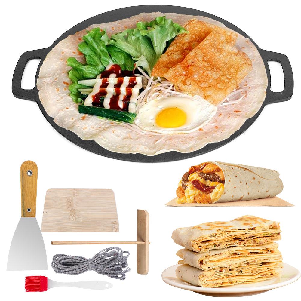 Buy 40cm Seasoned Cast Iron Induction Crepes Pan Baking Pancake Tool Pizza Bakeware discounted | Products On Sale Australia