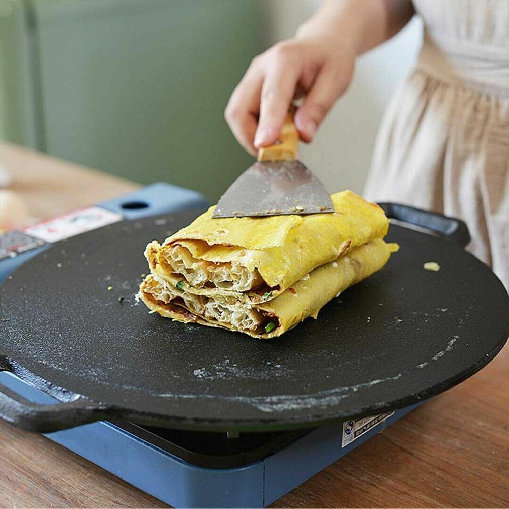 Buy 40cm Seasoned Cast Iron Induction Crepes Pan Baking Pancake Tool Pizza Bakeware discounted | Products On Sale Australia