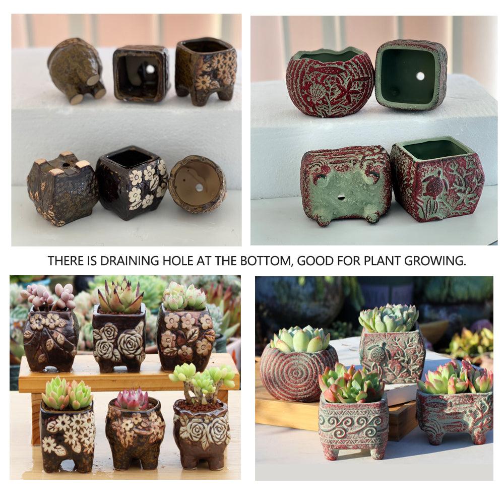 Buy 4/5/6 Pots Set Ceramic Clay Pottery Pots Succulent Flower Planter Draining Hole(Style 01# 4 Pots Set) discounted | Products On Sale Australia