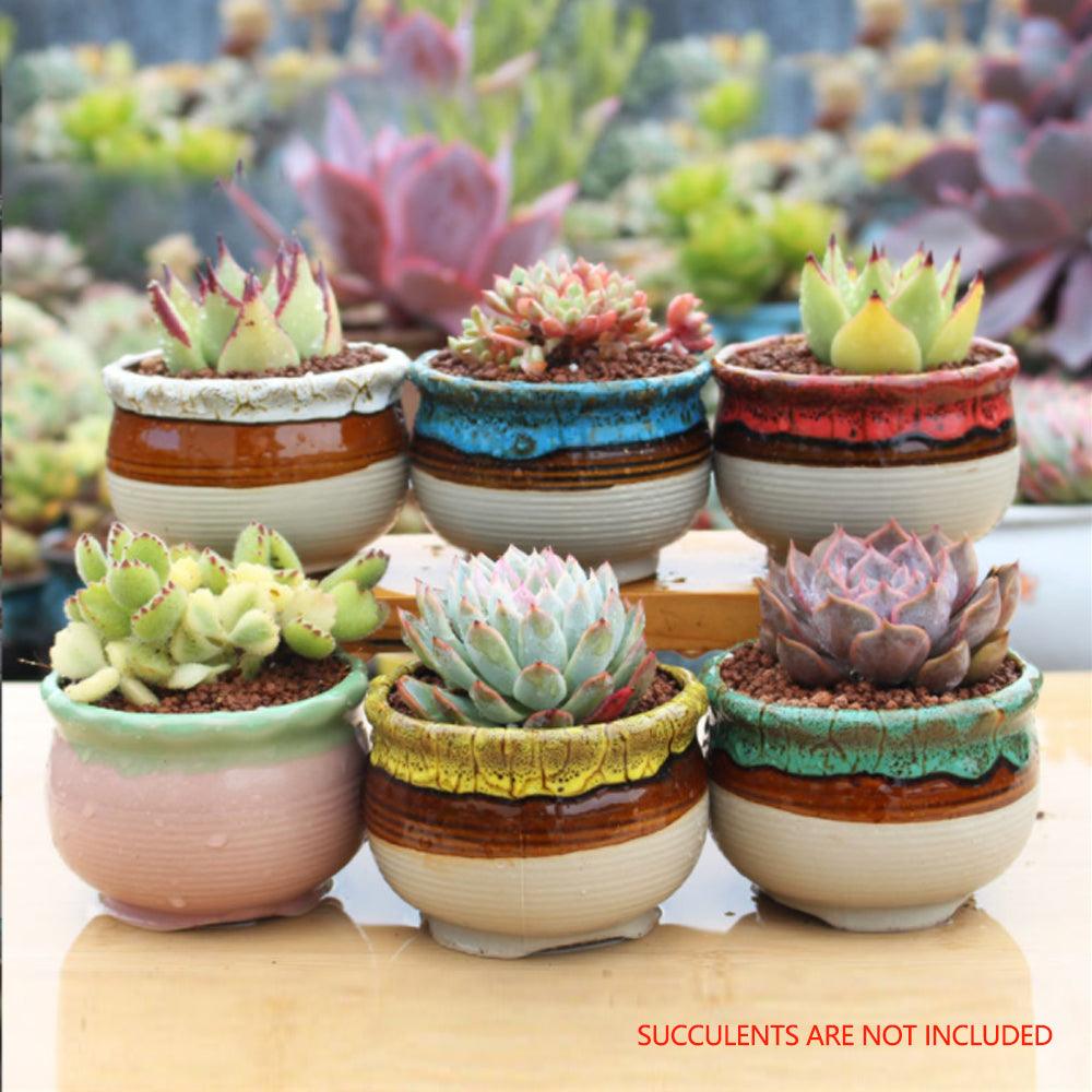 Buy 4/5/6 Pots Set Ceramic Clay Pottery Pots Succulent Flower Planter Draining Hole(Style 05# 6 Pots Set) discounted | Products On Sale Australia