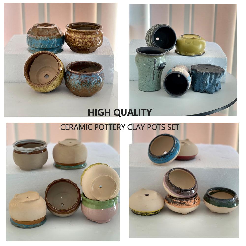 Buy 4/5/6 Pots Set Ceramic Clay Pottery Pots Succulent Flower Planter Draining Hole(Style 05# 6 Pots Set) discounted | Products On Sale Australia