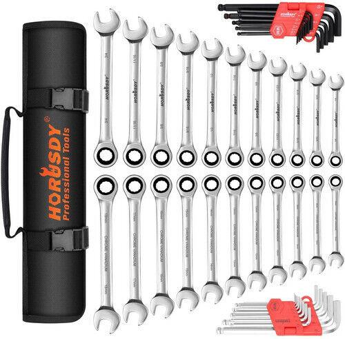 Buy 48-Piece Ratchet Wrench Set with Rolling Pouch - Metric SAE Allen Key & Hex Key Spanner Kit discounted | Products On Sale Australia