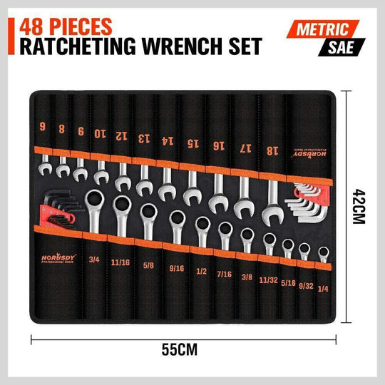 Buy 48-Piece Ratchet Wrench Set with Rolling Pouch - Metric SAE Allen Key & Hex Key Spanner Kit discounted | Products On Sale Australia