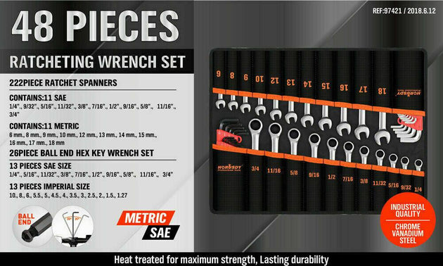 Buy 48Pc Spanner Set Ratchet Wrench & Hex Key Metric SAE Allen Key W/T Rolling Pouch discounted | Products On Sale Australia