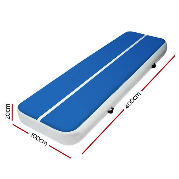 Buy 4m x 1m Inflatable Air Track Mat 20cm Thick Gymnastic Tumbling Blue And White discounted | Products On Sale Australia