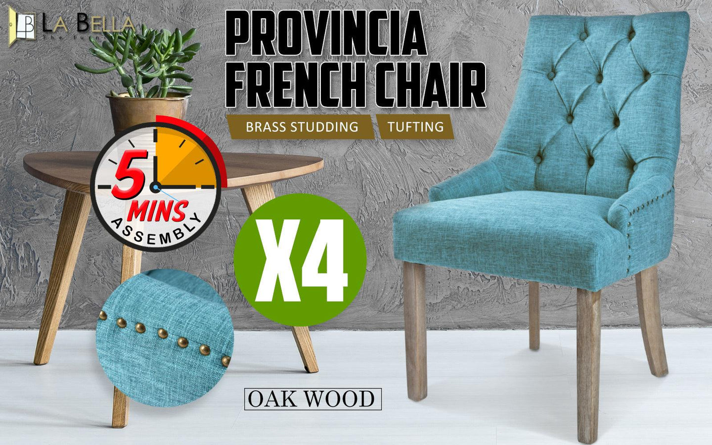 Buy 4X French Provincial Dining Chair Oak Leg AMOUR BLUE discounted | Products On Sale Australia