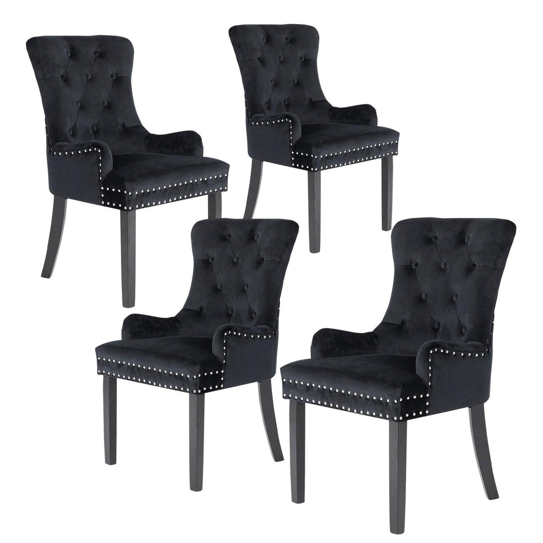 Buy 4X French Provincial Dining Chair Ring Studded Velvet Rubberwood Leg LISSE BLACK discounted | Products On Sale Australia