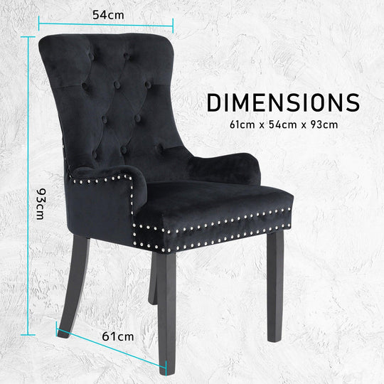 Buy 4X French Provincial Dining Chair Ring Studded Velvet Rubberwood Leg LISSE BLACK discounted | Products On Sale Australia