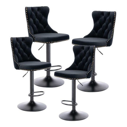 Buy 4x Height Adjustable Swivel Bar Stool Velvet Nailhead Barstool with Footrest discounted | Products On Sale Australia