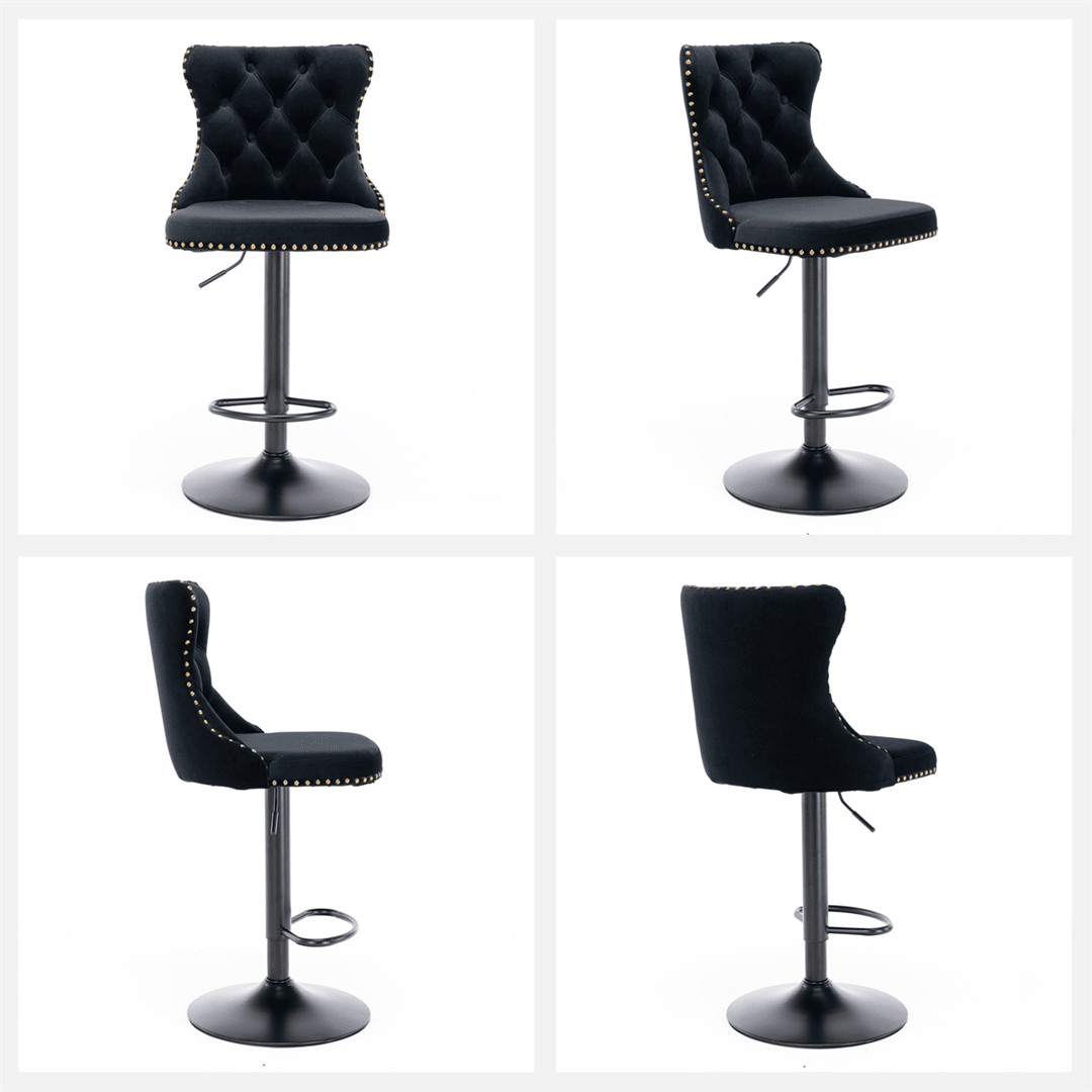 Buy 4x Height Adjustable Swivel Bar Stool Velvet Nailhead Barstool with Footrest discounted | Products On Sale Australia