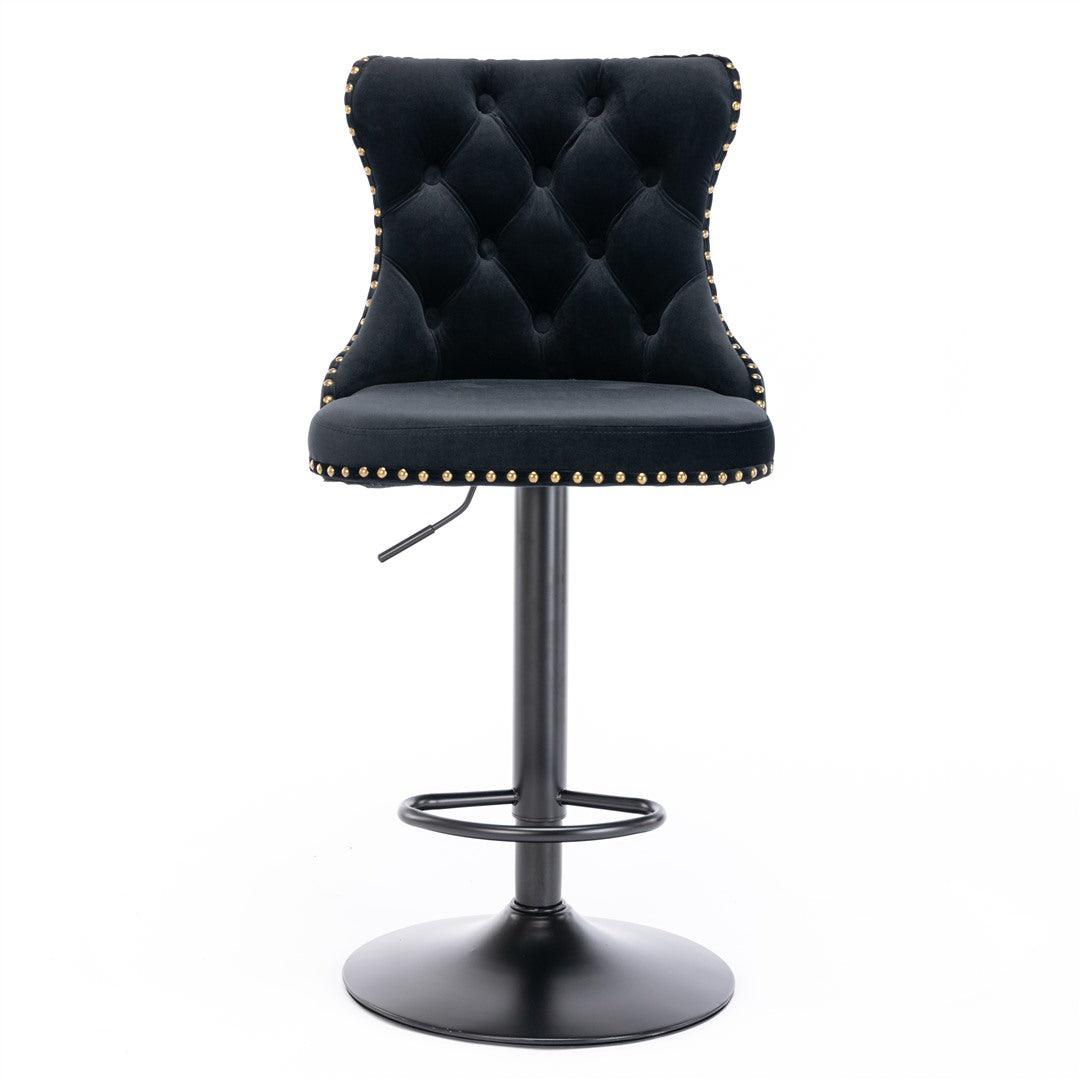 Buy 4x Height Adjustable Swivel Bar Stool Velvet Nailhead Barstool with Footrest discounted | Products On Sale Australia