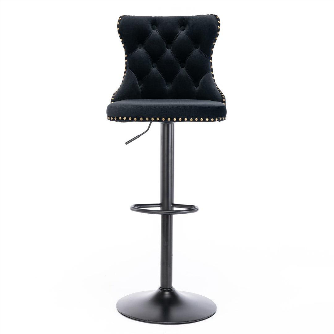 Buy 4x Height Adjustable Swivel Bar Stool Velvet Nailhead Barstool with Footrest discounted | Products On Sale Australia