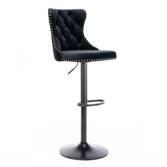 Buy 4x Height Adjustable Swivel Bar Stool Velvet Nailhead Barstool with Footrest discounted | Products On Sale Australia