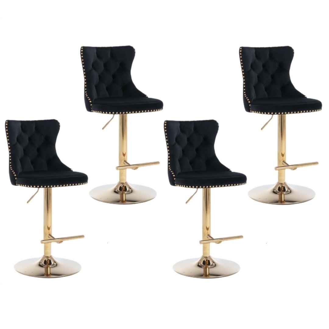 Buy 4x Height Adjustable Swivel Bar Stool Velvet Studs Barstool with Footrest and Golden Base- Black discounted | Products On Sale Australia