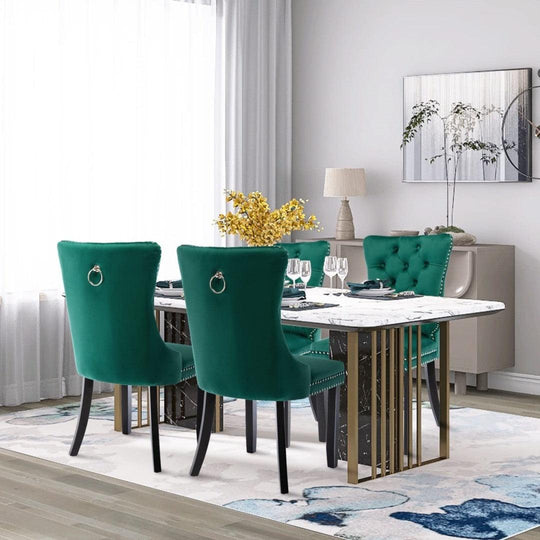 Buy 4x Velvet Dining Chairs- Green discounted | Products On Sale Australia