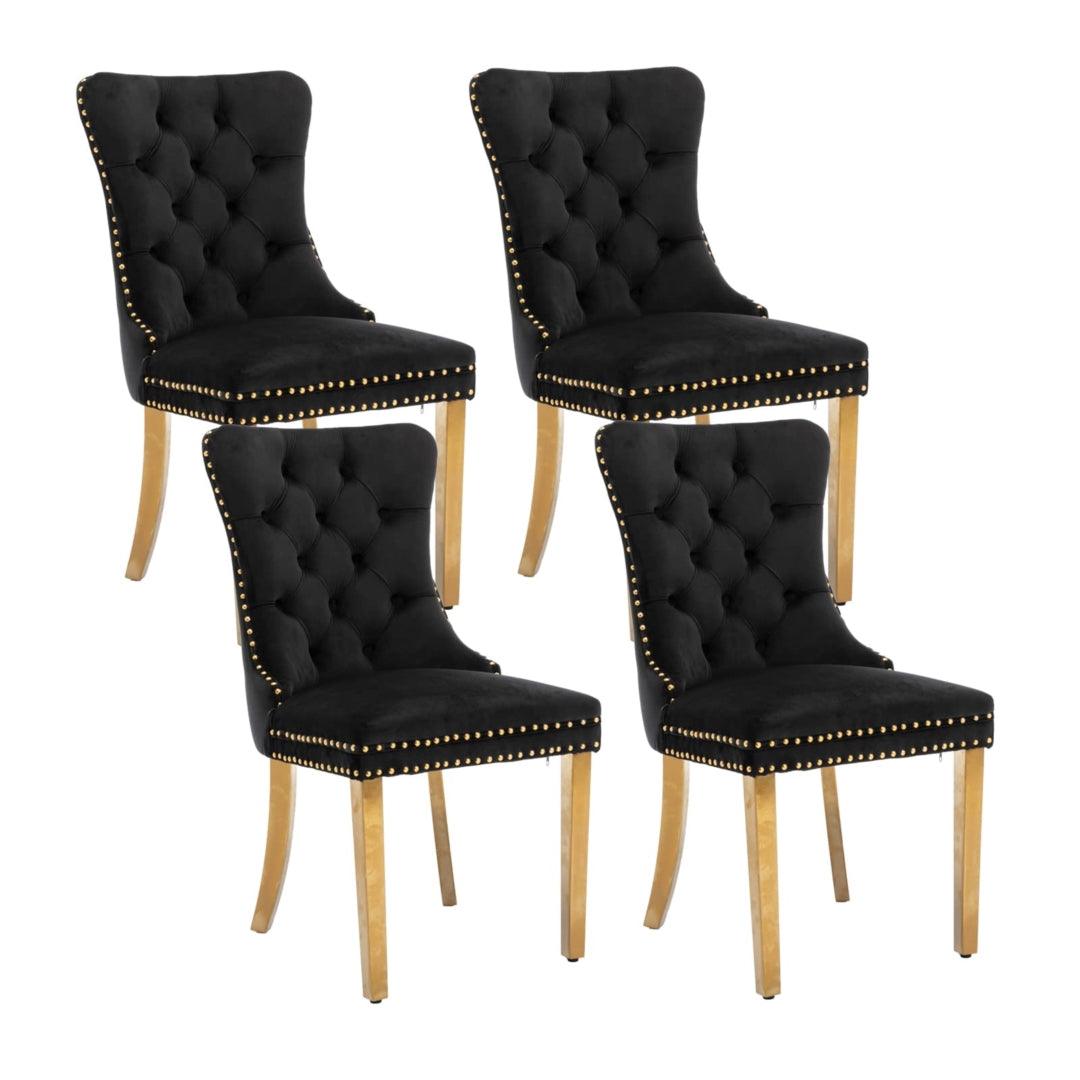 Buy 4x Velvet Dining Chairs with Golden Metal Legs-Black discounted | Products On Sale Australia