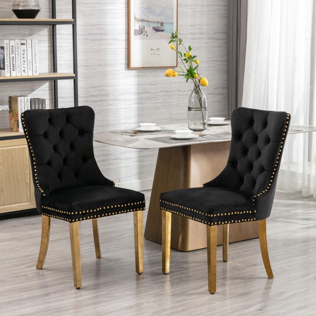 Buy 4x Velvet Dining Chairs with Golden Metal Legs-Black discounted | Products On Sale Australia