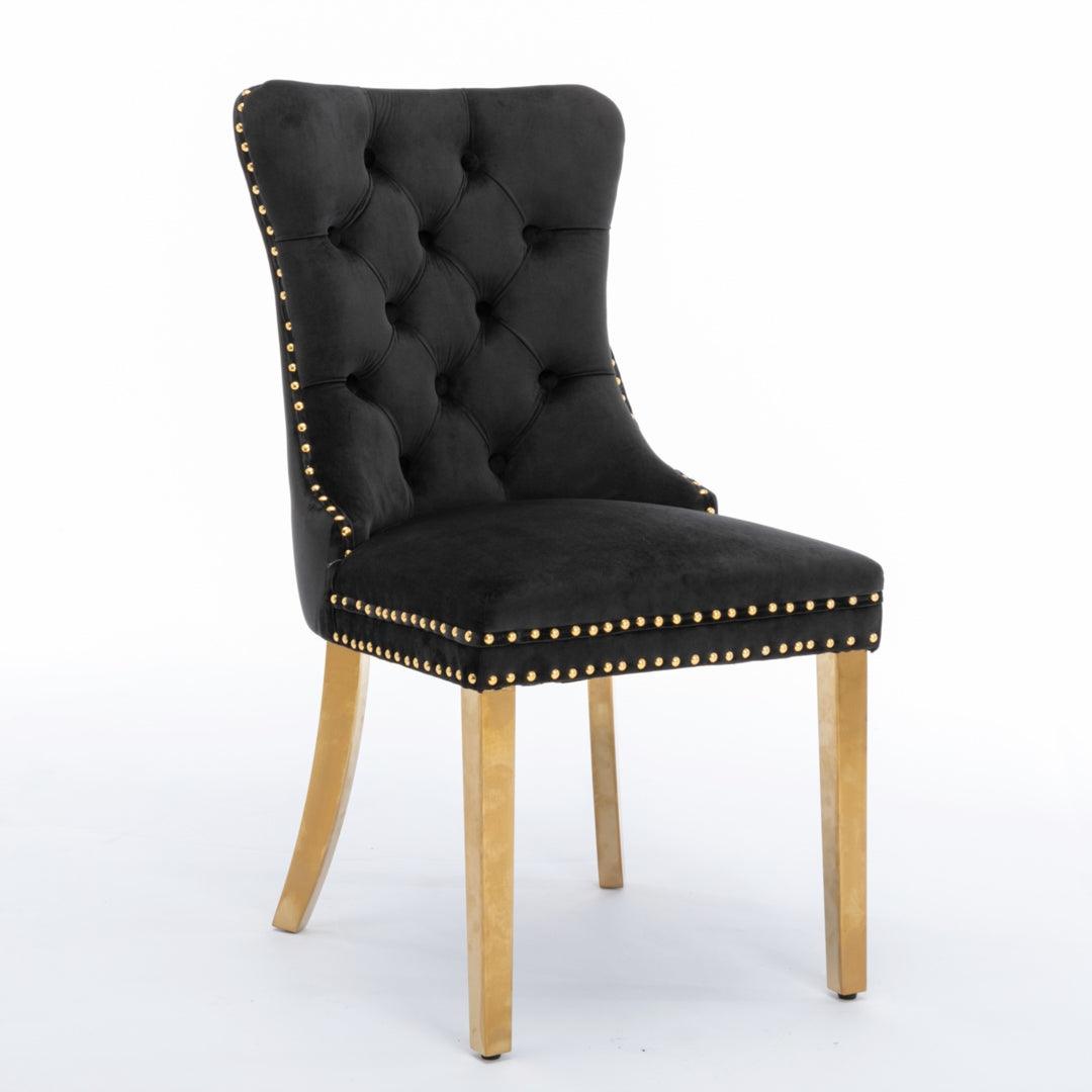 Buy 4x Velvet Dining Chairs with Golden Metal Legs-Black discounted | Products On Sale Australia