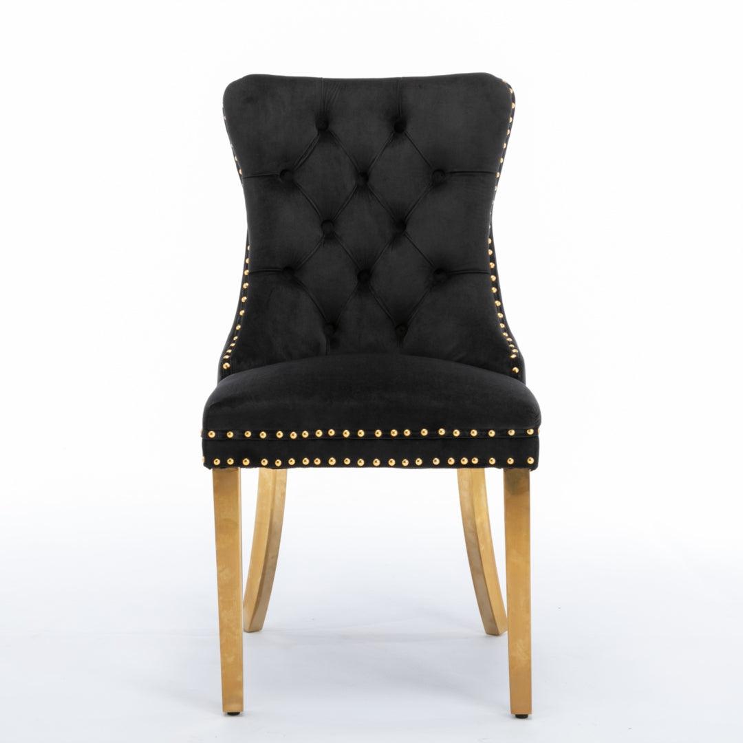 Buy 4x Velvet Dining Chairs with Golden Metal Legs-Black discounted | Products On Sale Australia