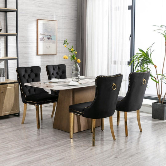 Buy 4x Velvet Dining Chairs with Golden Metal Legs-Black discounted | Products On Sale Australia