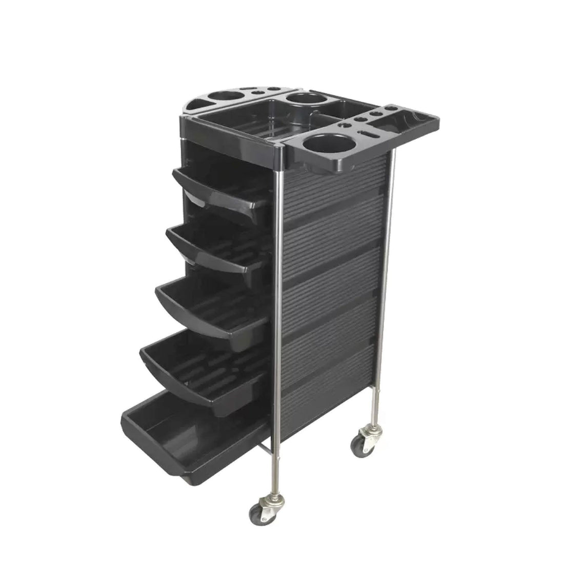 Buy 5 Drawer Hairdressing Trolley Black 90x30x36cm Hair Salon Beauty Rolling Cart discounted | Products On Sale Australia