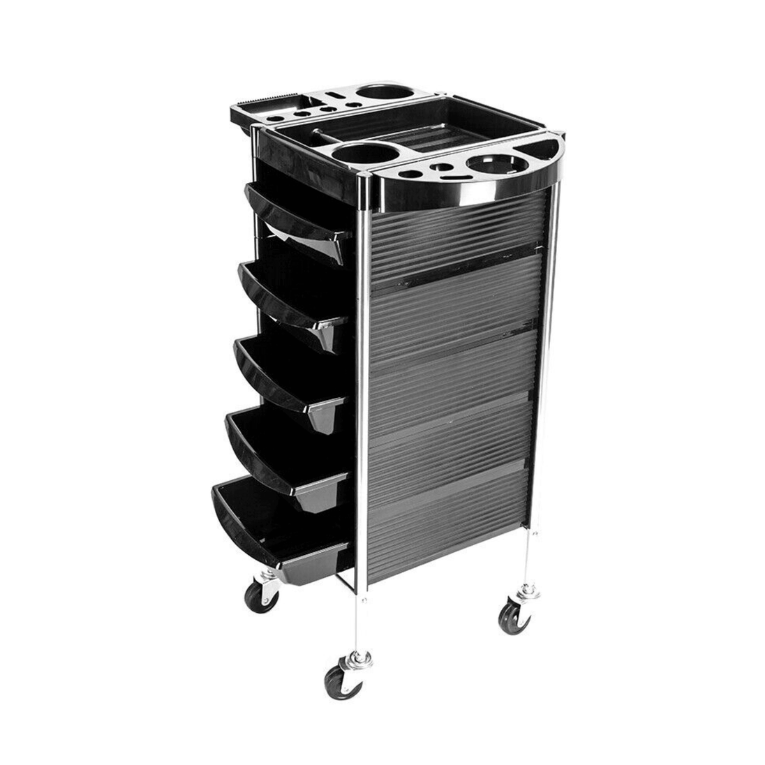 Buy 5 Drawer Hairdressing Trolley Black 90x30x36cm Hair Salon Beauty Rolling Cart discounted | Products On Sale Australia