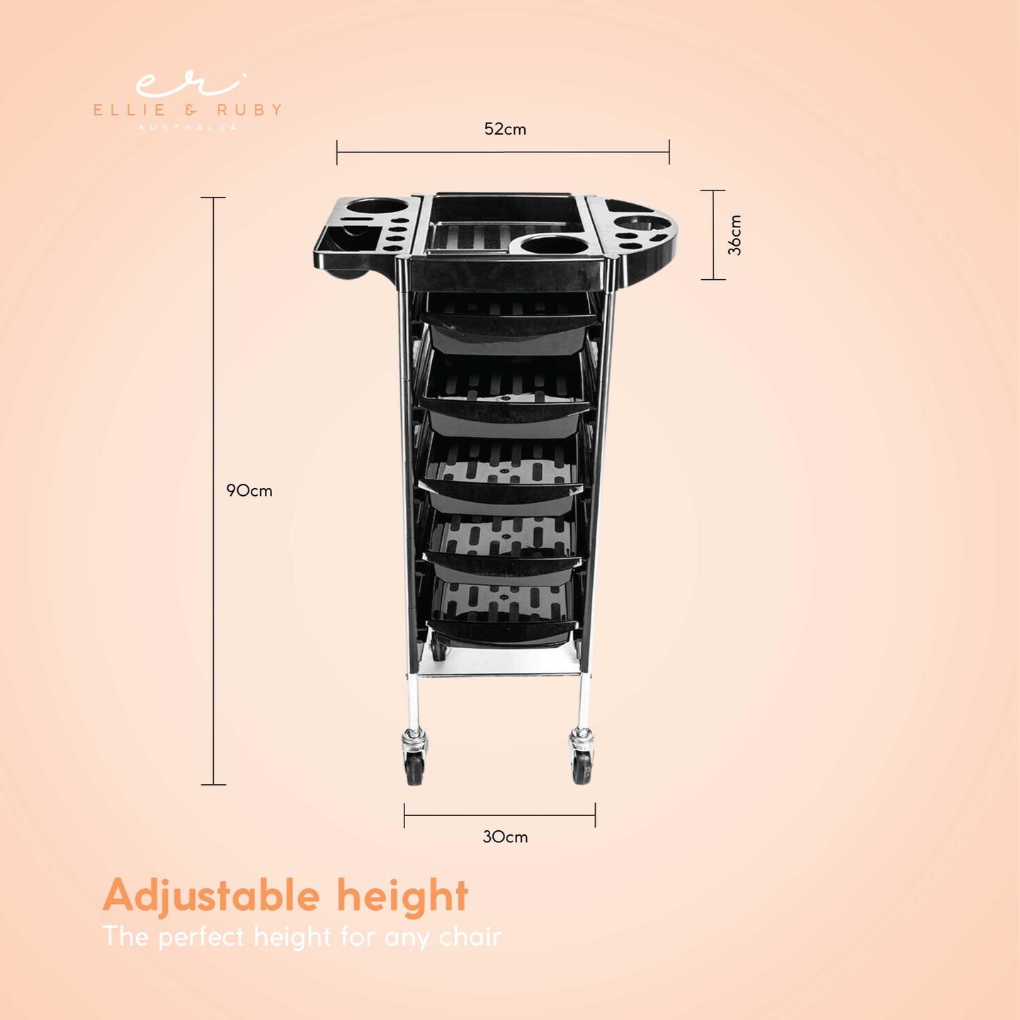 Buy 5 Drawer Hairdressing Trolley Black 90x30x36cm Hair Salon Beauty Rolling Cart discounted | Products On Sale Australia