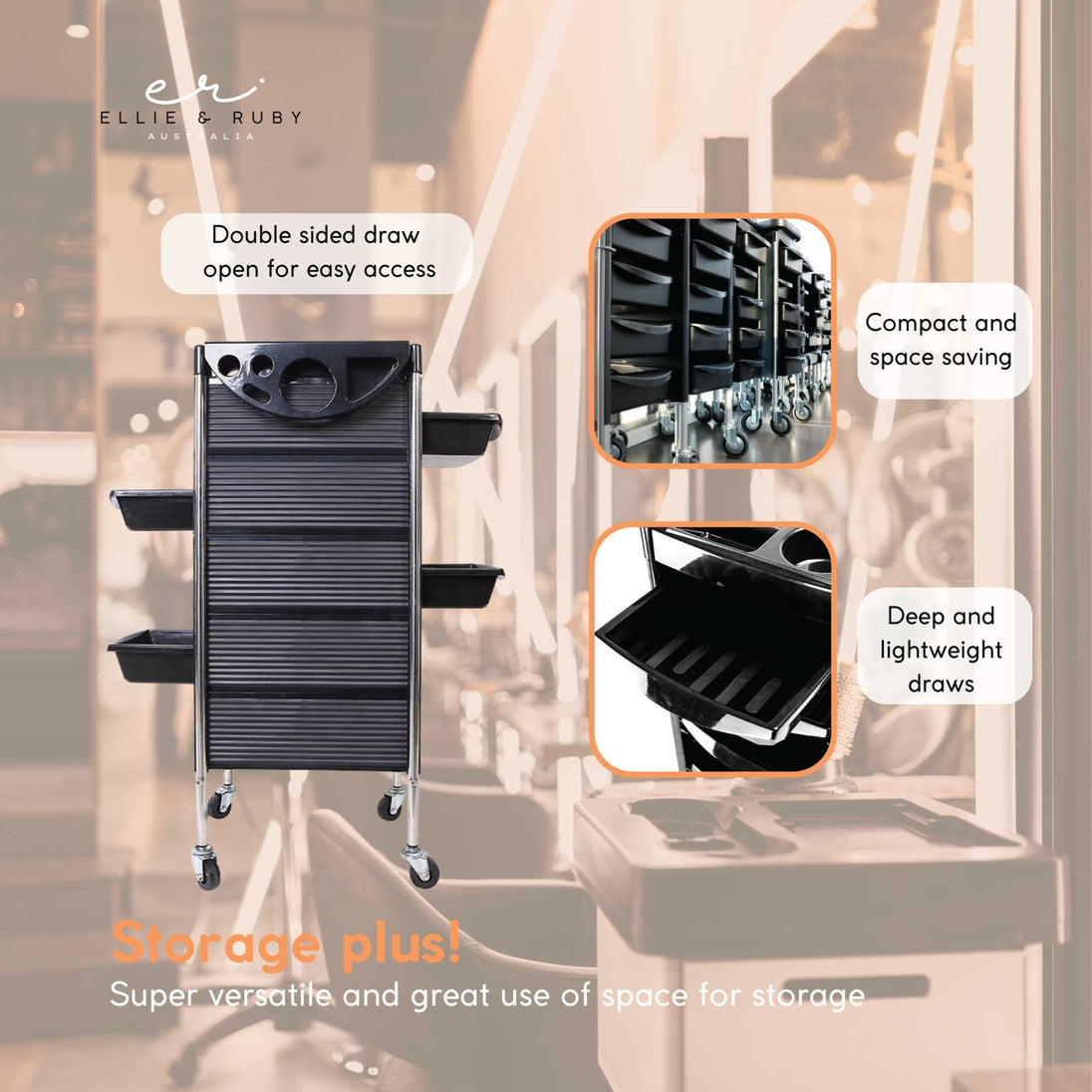 Buy 5 Drawer Hairdressing Trolley Black 90x30x36cm Hair Salon Beauty Rolling Cart discounted | Products On Sale Australia