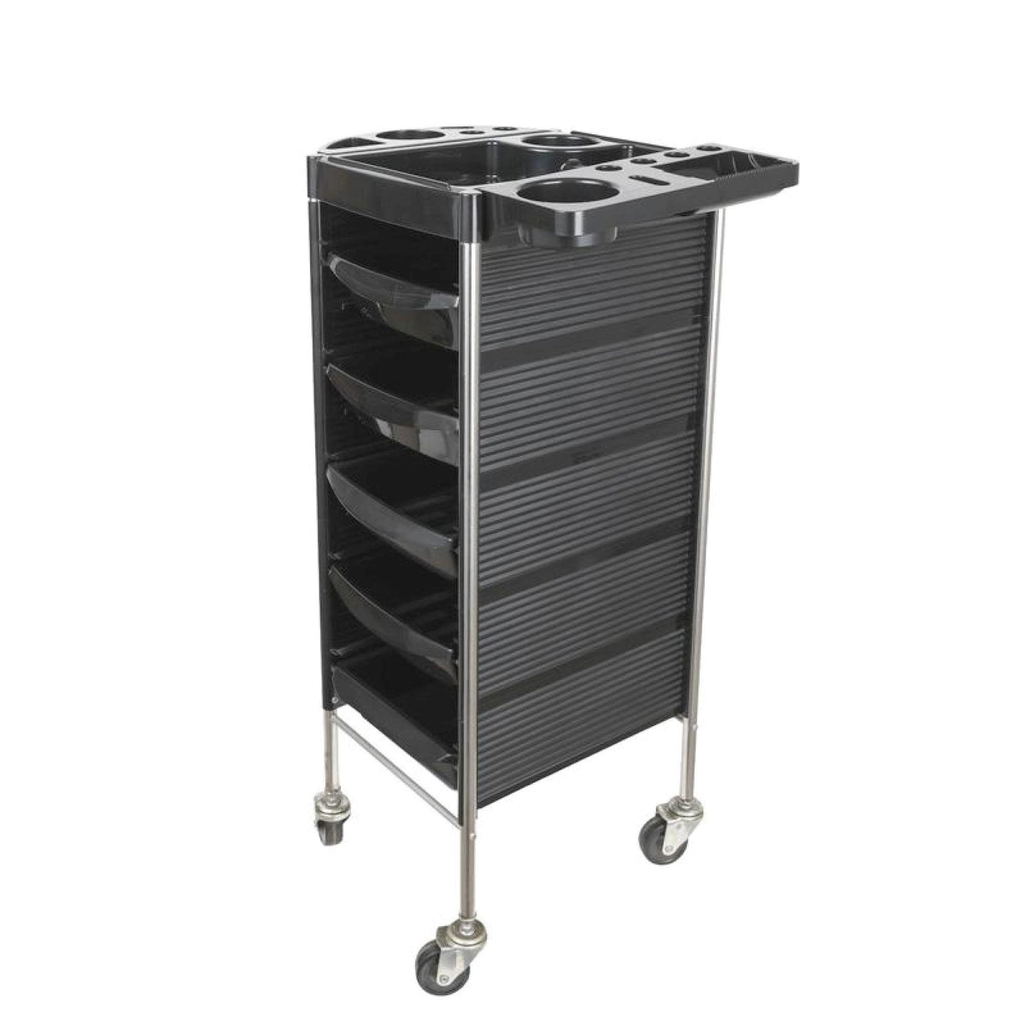 Buy 5 Drawer Hairdressing Trolley Black 90x30x36cm Hair Salon Beauty Rolling Cart discounted | Products On Sale Australia