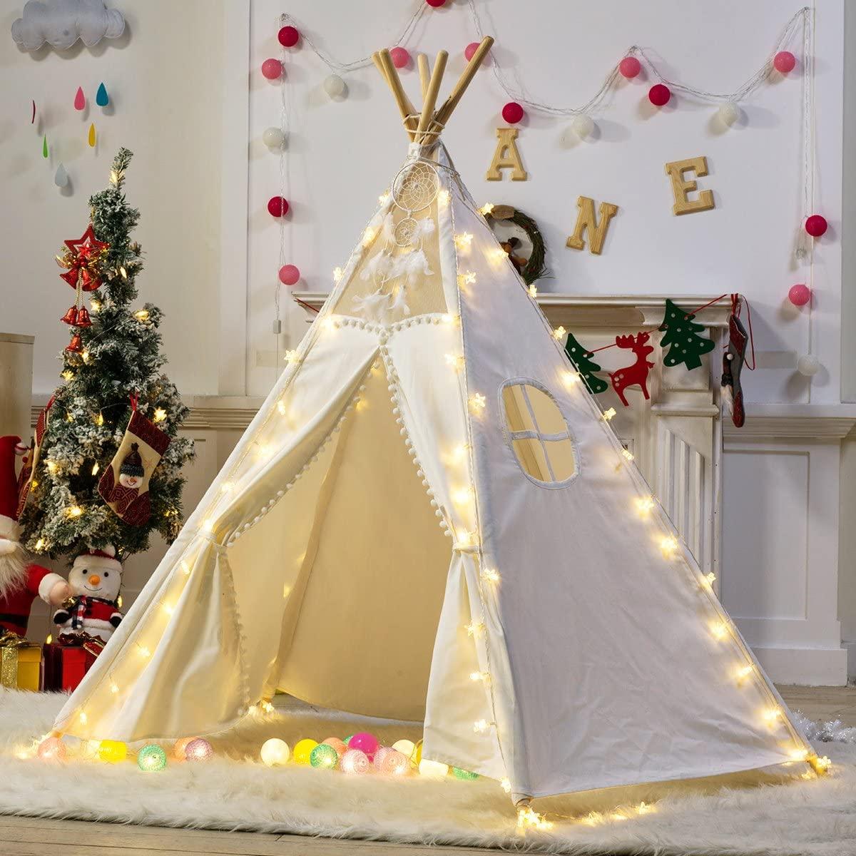 Buy 5 Poles Giant Kids Teepee Tent (Natural Canvas) discounted | Products On Sale Australia