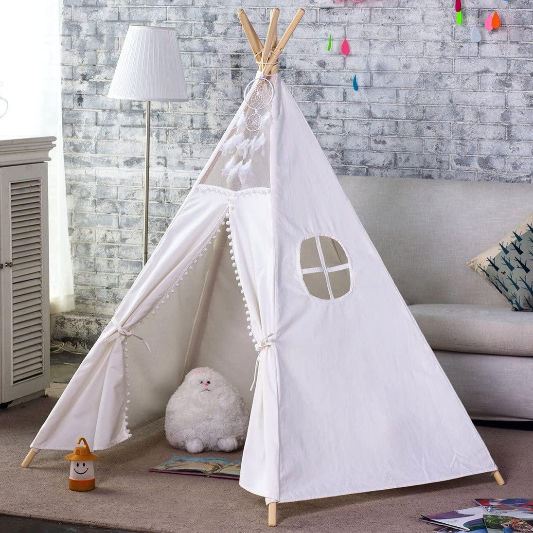 Buy 5 Poles Giant Kids Teepee Tent (Natural Canvas) discounted | Products On Sale Australia