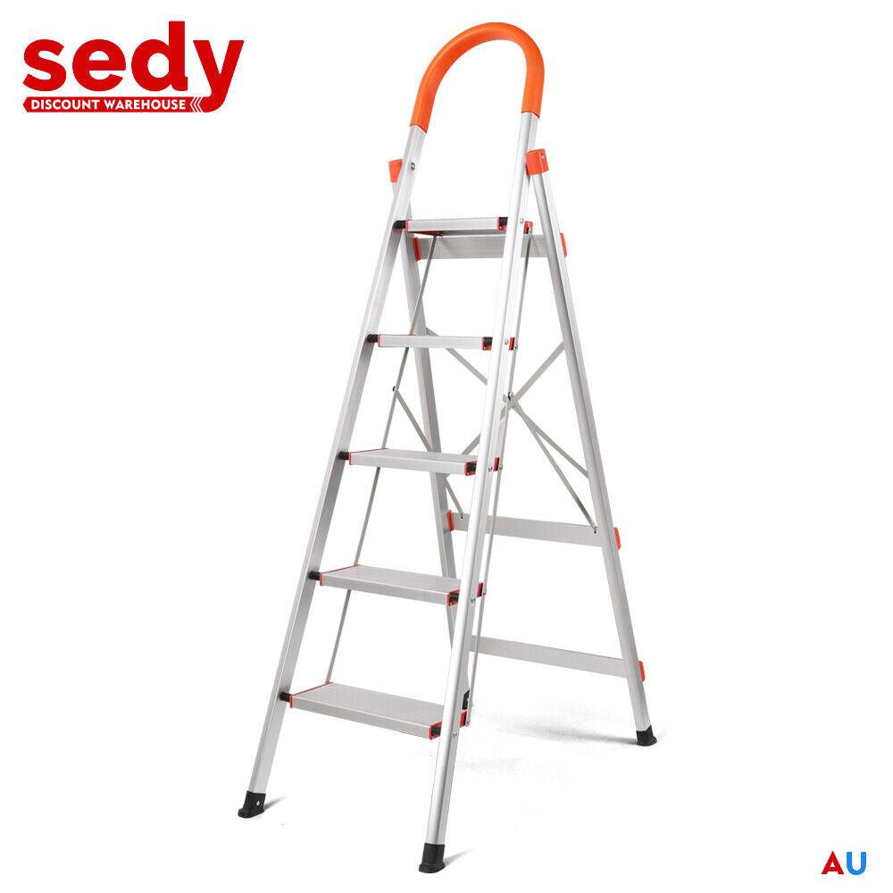 Buy 5 Step Ladder Multi-Purpose Folding Aluminium Non Slip Platform Household discounted | Products On Sale Australia