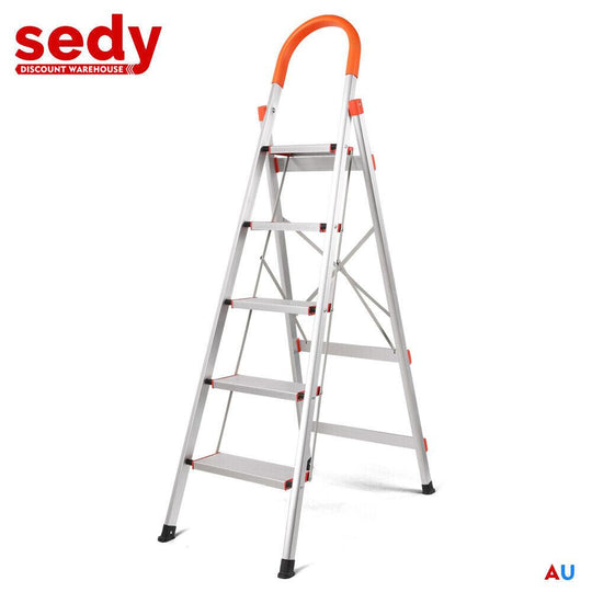 Buy 5 Step Ladder Multi-Purpose Folding Aluminium Non Slip Platform Household discounted | Products On Sale Australia