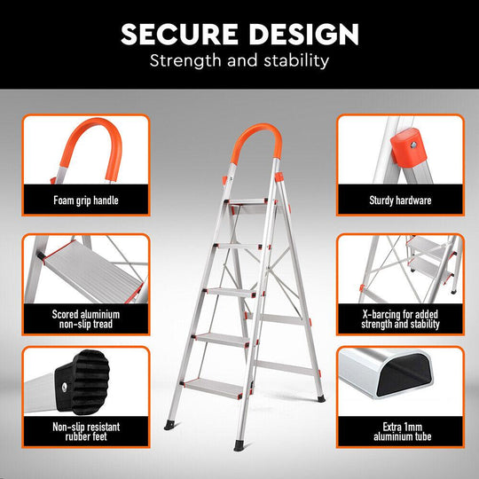 Buy 5 Step Ladder Multi-Purpose Folding Aluminium Non Slip Platform Household discounted | Products On Sale Australia