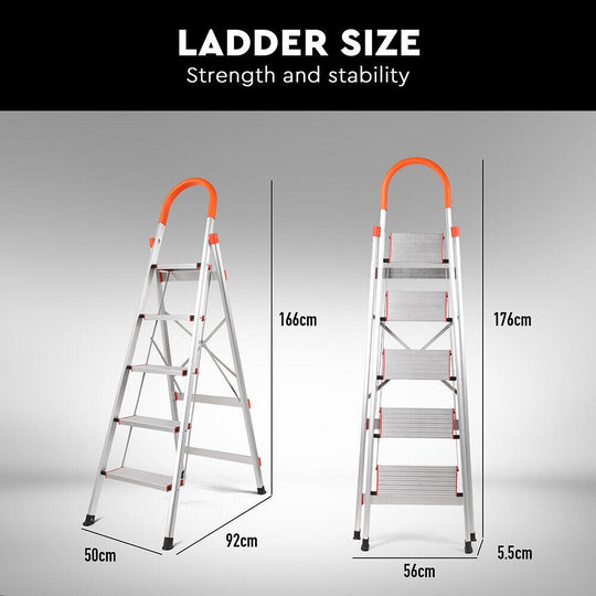 Buy 5 Step Ladder Multi-Purpose Folding Aluminium Non Slip Platform Household discounted | Products On Sale Australia