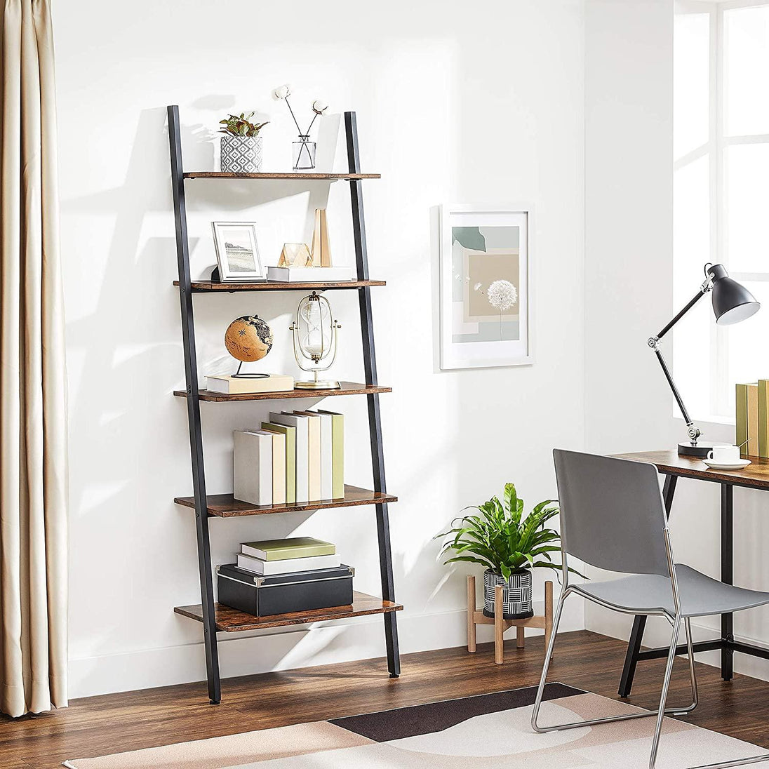 Buy 5-Tier Bookshelf Rack, Rustic Brown and Black discounted | Products On Sale Australia