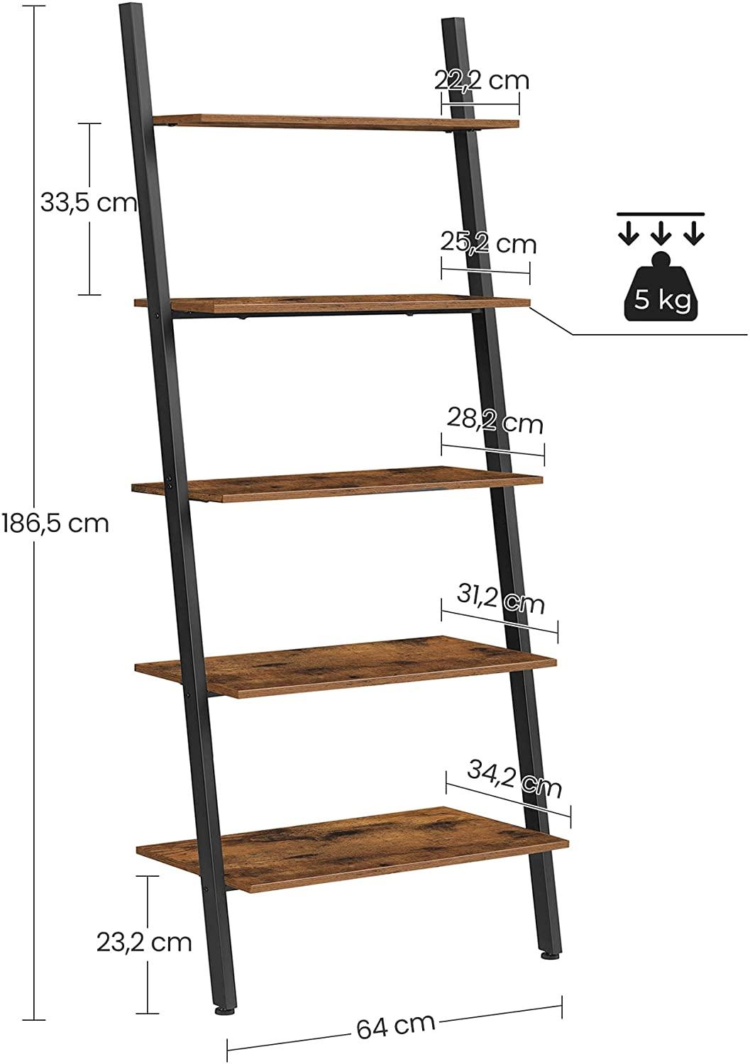 Buy 5-Tier Bookshelf Rack, Rustic Brown and Black discounted | Products On Sale Australia