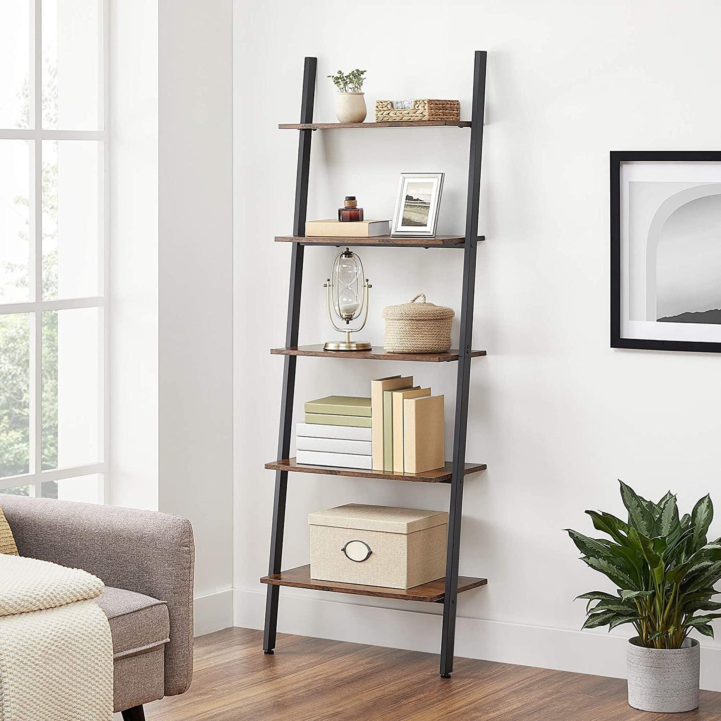 Buy 5-Tier Bookshelf Rack, Rustic Brown and Black discounted | Products On Sale Australia