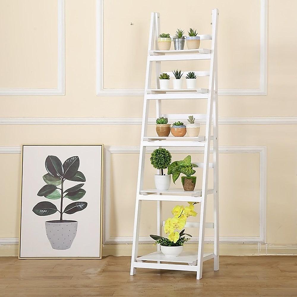 Buy 5 Tier Wooden Ladder Shelf Stand Storage Book Shelves Shelving Display Rack discounted | Products On Sale Australia