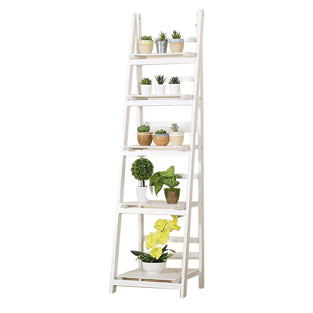 Buy 5 Tier Wooden Ladder Shelf Stand Storage Book Shelves Shelving Display Rack discounted | Products On Sale Australia