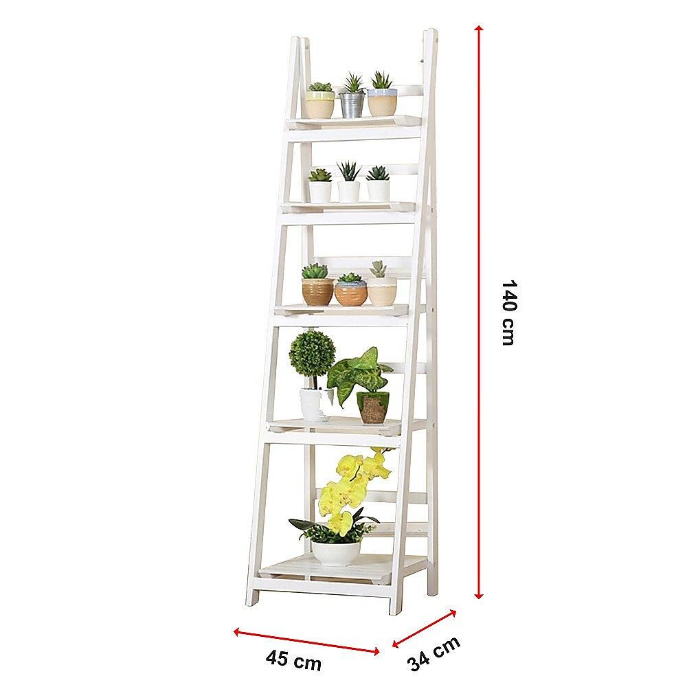 Buy 5 Tier Wooden Ladder Shelf Stand Storage Book Shelves Shelving Display Rack discounted | Products On Sale Australia