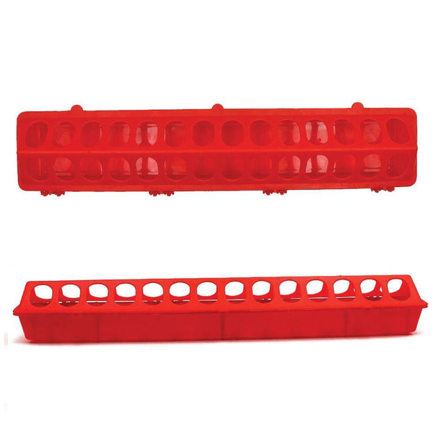 Buy 50cm Long Poultry Feeder Chicken Feeding Trough Red Plastic Flip Top Container discounted | Products On Sale Australia