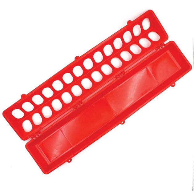 Buy 50cm Long Poultry Feeder Chicken Feeding Trough Red Plastic Flip Top Container discounted | Products On Sale Australia