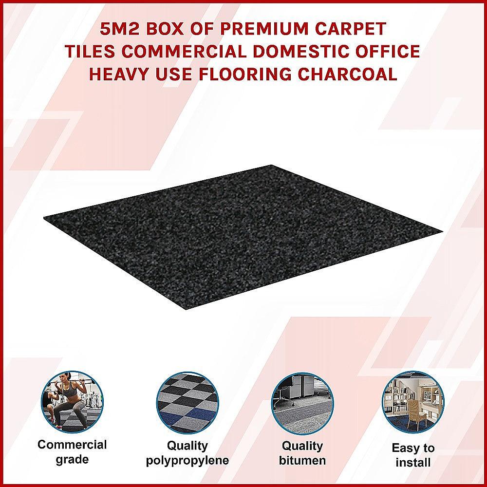 Buy 5m2 Box of Premium Carpet Tiles Commercial Domestic Office Heavy Use Flooring Charcoal discounted | Products On Sale Australia